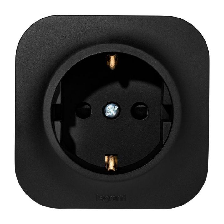 Изображение Розетка 1-м ОП Quteo 16А IP20 250В 2P+E с заземл. защ. шторки черн. матов. Leg 782476