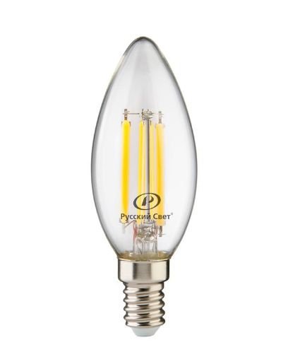 Изображение Лампа светодиодная филаментная RS F B35 E14 7W 220-240V 2700К 7Вт свеча 810лм Ra 90 Русский Свет 15011145088