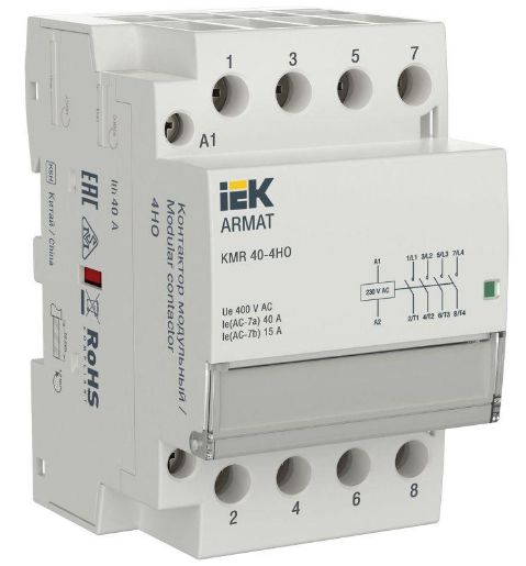 Изображение Контактор модульный KMR 40А 230В AC 4НО ARMAT IEK AR-KMR10-040-40-230