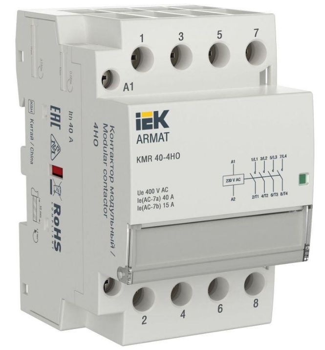 Изображение Контактор модульный KMR 40А 230В AC 4НО ARMAT IEK AR-KMR10-040-40-230