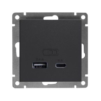 Изображение Розетка 2-м USB СП Афина тип А+С 5В 1х2.4А 2х4А механизм графит Universal А0059-Gr