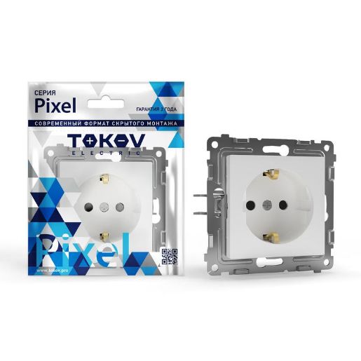 Изображение Розетка 1-м СП Pixel 16А IP20 с заземл. механизм бел. TOKOV ELECTRIC TKE-PX-R1Z-C01
