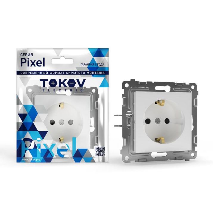 Изображение Розетка 1-м СП Pixel 16А IP20 с заземл. механизм бел. TOKOV ELECTRIC TKE-PX-R1Z-C01