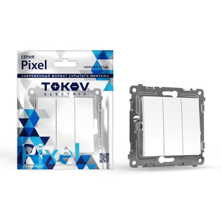 Изображение Выключатель 3-кл. СП Pixel 10А IP20 механизм бел. TOKOV ELECTRIC TKE-PX-V3-C01