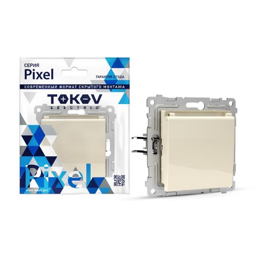 Изображение Розетка 1-м СП Pixel 16А IP20 с заземл. защ. шторки с крышкой механизм беж. TOKOV ELECTRIC TKE-PX-R1ZSW1-C02