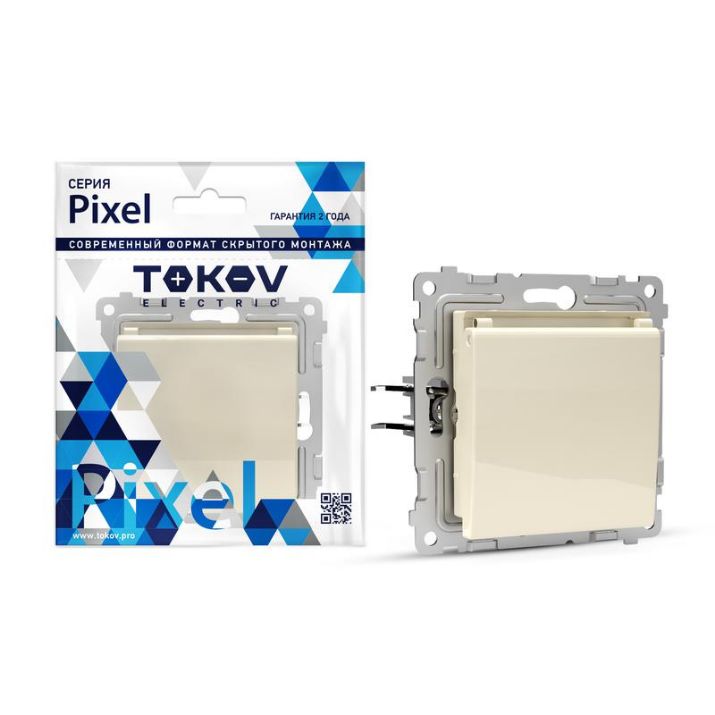 Изображение Розетка 1-м СП Pixel 16А IP20 с заземл. защ. шторки с крышкой механизм беж. TOKOV ELECTRIC TKE-PX-R1ZSW1-C02