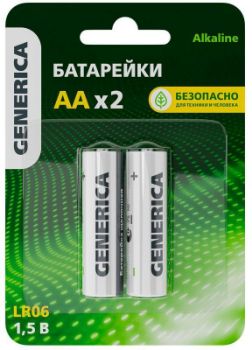 Изображение Элемент питания алкалиновый AA/LR6 Alkaline (блист.2шт) GENERICA ABT-LR06-ST-L02-G