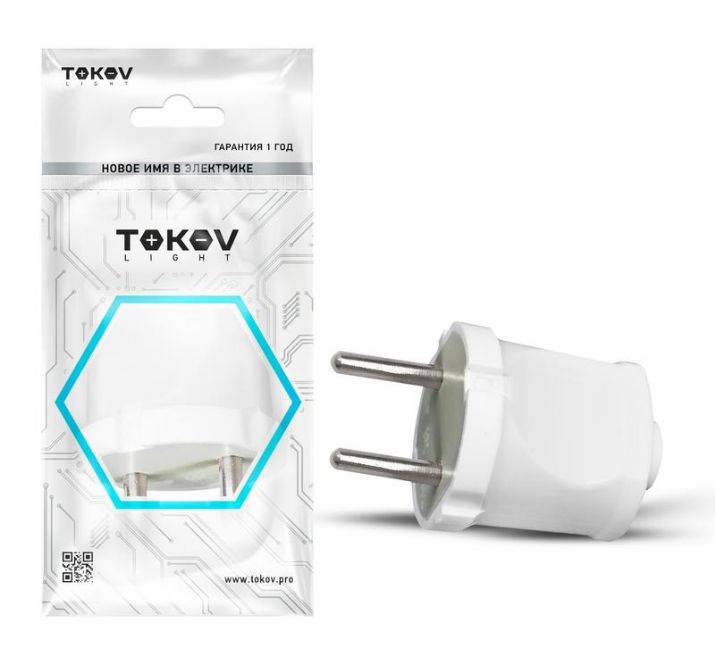 Изображение Вилка прямая 6А 250В без заземл. бел. TOKOV ELECTRIC TKL-PL-C01