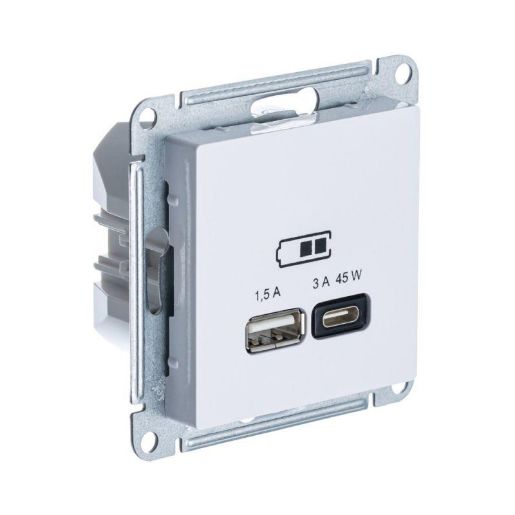 Изображение Розетка USB AtlasDesign тип A+C 45Вт высокоскор. ЗУ QC PD механизм лотос SE ATN001329