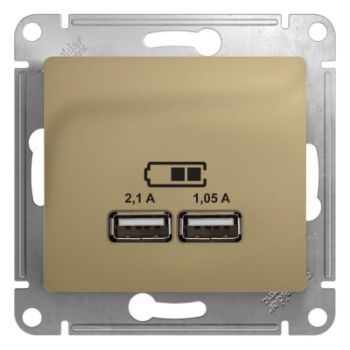 Изображение Розетка USB 2-м СП Glossa тип A+A 5В/2100мА 2х5В/1050мА механизм титан SE GSL000433