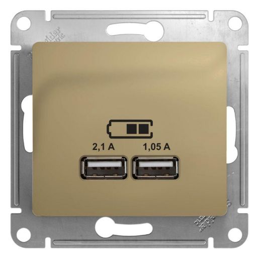 Изображение Розетка USB 2-м СП Glossa тип A+A 5В/2100мА 2х5В/1050мА механизм титан SE GSL000433