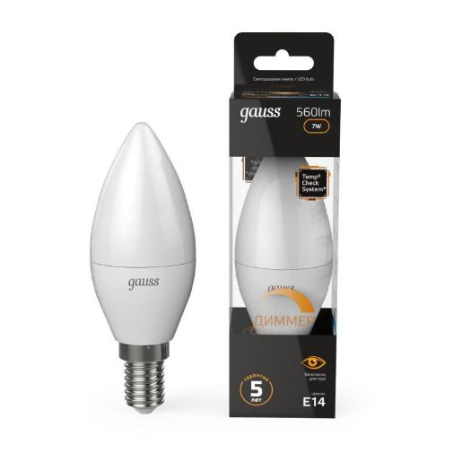 Изображение Лампа светодиодная Black 7Вт свеча 3000К тепл. бел. E14 560лм диммир. GAUSS 103101107-D