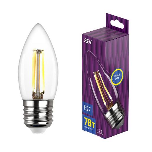 Изображение Лампа светодиодная филаментная PREMIUM (FILAMENT) 7Вт C37 свеча 2700К тепл. E27 480лм REV 32425 6