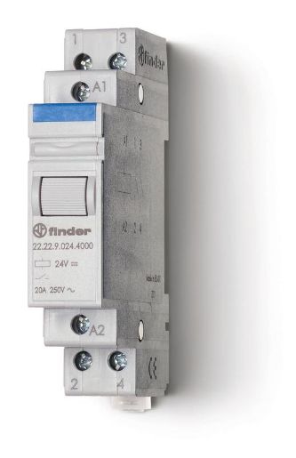Изображение Контактор модульный 2NO 20А AgSnO2 24В DC 17.5мм IP20 FINDER 222290244000