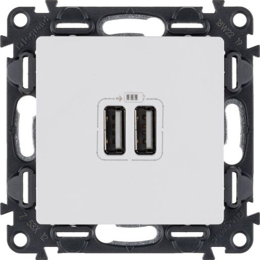 Изображение Розетка USB 2-м Valena Life 240В/5В 2400мА с лицев. панелью механизм бел. Leg 753412