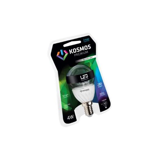 Изображение Лампа светодиодная KOSMOS premium 4Вт Шар прозрачный 45мм E14 230В 4500К Космос KLED4wGL45230vE1445C