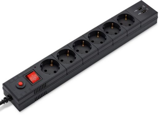 Изображение Удлинитель с сетевым фильтром 6х1.8м с заземл. 10А IP20 BU-SP1.8_USB_2A 2.2кВт 2хUSB CCA черн. BURO 992310