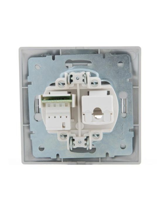 Изображение Розетка компьютерная + телефонная 2-м СП Mira RJ45 + RJ11 сер. метал. LEZARD 701-1010-143