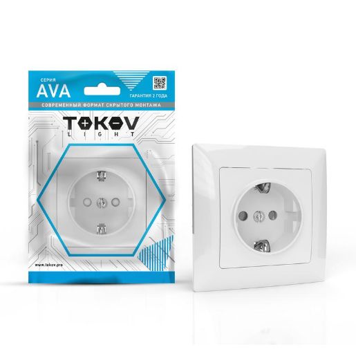 Изображение Розетка 1-м СП AVA 16А IP20 с заземл. защ. шторки в сборе бел. TOKOV LIGHT TKL-AV-R1FZSF-C01