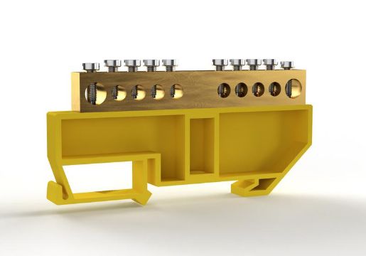 Изображение Шина PE "земля" на DIN-изоляторе 8х12мм 10 отвер. латунь TOKOV ELECTRIC TKE-BCB-812-10-DIN/PE