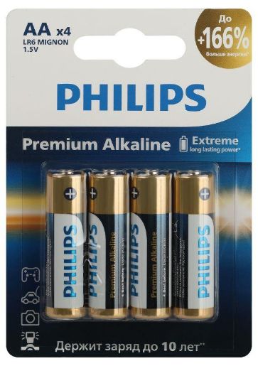 Изображение Элемент питания алкалиновый AA/LR6 1.5В Premium (блист. 4шт) Philips Б0062753