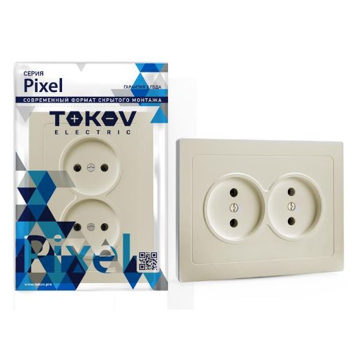 Изображение Розетка 2-м СП Pixel 16А IP20 без заземл. в сборе беж. TOKOV ELECTRIC TKE-PX-R2F-C02
