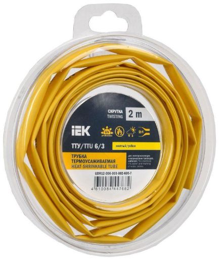 Изображение Трубка термоусадочная ТТУ нг-LS 6/3 желт. (уп.2м) IEK UDR12-006-003-002-K05-T