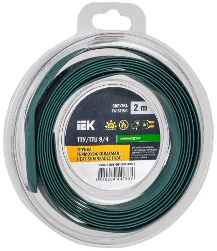 Изображение Трубка термоусадочная ТТУ нг-LS 8/4 зел. (уп.2м) IEK UDR12-008-004-002-K06-T