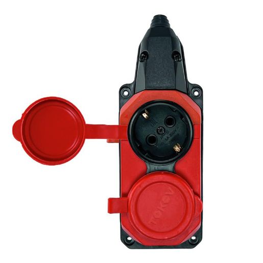 Изображение Колодка удлинителя 2-м с заземл. 16А IP44 каучук красн. TOKOV TKE-C13-KK2-Z