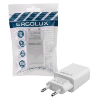 Изображение Адаптер сетевой 1USB 100-220В 5-9В/2А пакет бел. Ergolux 15203