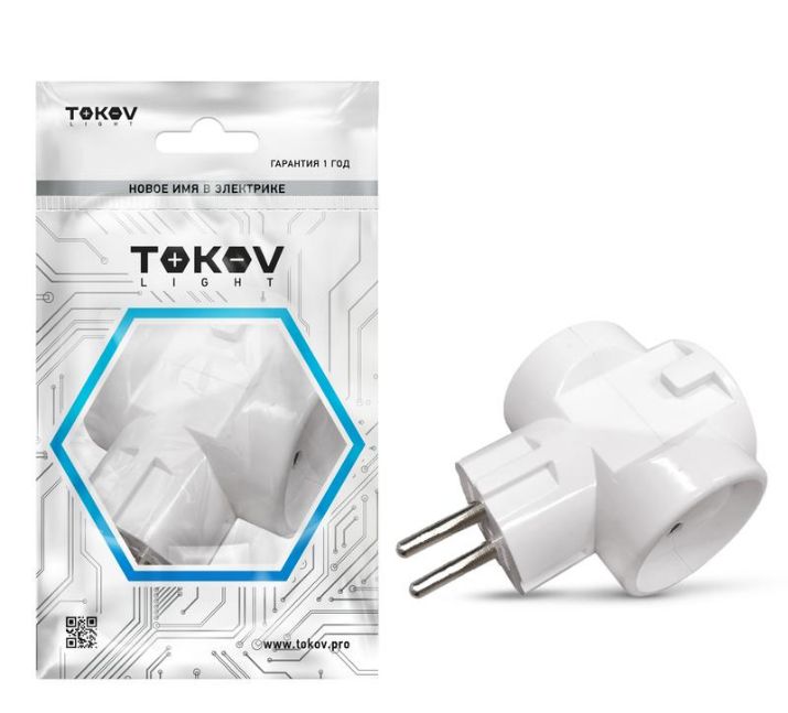 Изображение Разветвитель 3-м без заземл. 10А 250В IP20 ABS-пластик бел. TOKOV ELECTRIC TKL-S3C-C01