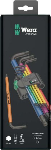 Изображение Набор Г-образных ключей 950/9 SPKL Hex-Plus Multicolour BlackLaser 1 9 предметов (1.5/2/2.5/3/4/5/6/8/10мм) Wera WE-073593