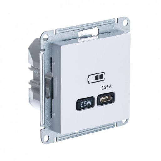Изображение Розетка USB AtlasDesign тип C 65Вт QC PD высокоскор. ЗУ механизм бел. SE ATN000127