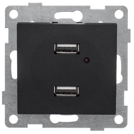 Изображение Розетка USB 2-м СП Bravo механизм графит GUSI С10USB2-010