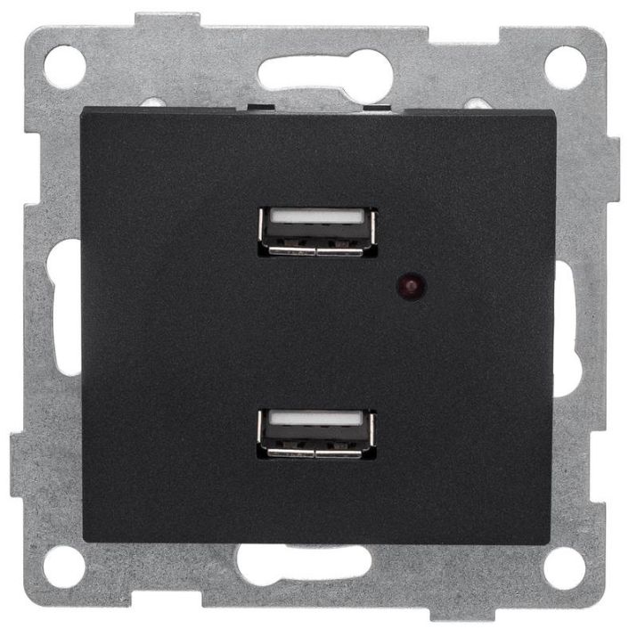 Изображение Розетка USB 2-м СП Bravo механизм графит GUSI С10USB2-010