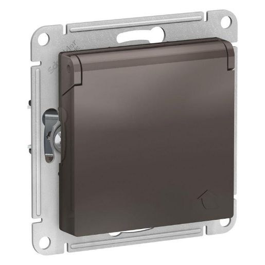 Изображение Розетка 1-м СП AtlasDesign 16А IP20 с заземл. защ. шторки с крышкой механизм мокко SE ATN000646