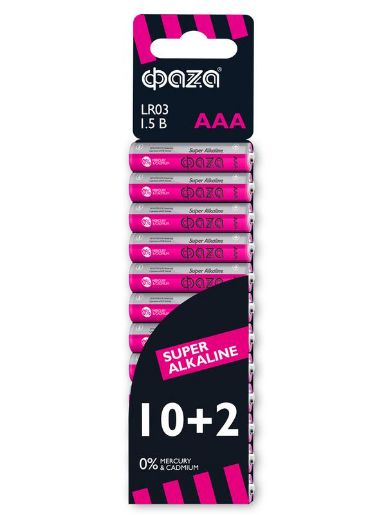 Изображение Элемент питания алкалиновый AAA/LR03 1.5В Super Alkaline SBL-10+2 (уп.12шт) ФАZА 2854612