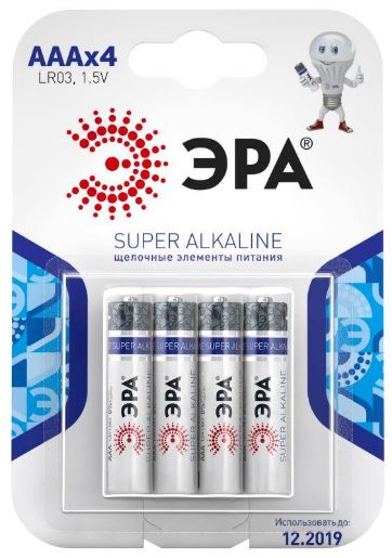 Изображение Элемент питания алкалиновый AAA/LR03 LR03-4BL (блист.4шт) Эра C0038451
