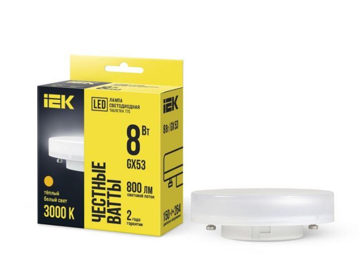 Изображение Лампа светодиодная ECO T75 таблетка 8Вт 230В 3000К GX53 IEK LLE-T80-8-230-30-GX53