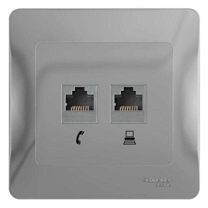 Изображение Розетка компьютерная + телефонная 2-м СП Glossa RJ45 + RJ11 кат.5E механизм алюм. SE GSL000385