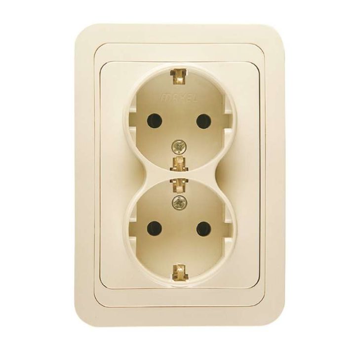 Изображение Розетка 2-м СП Mimoza 16А IP20 с заземл. крем./крем. Makel 25082